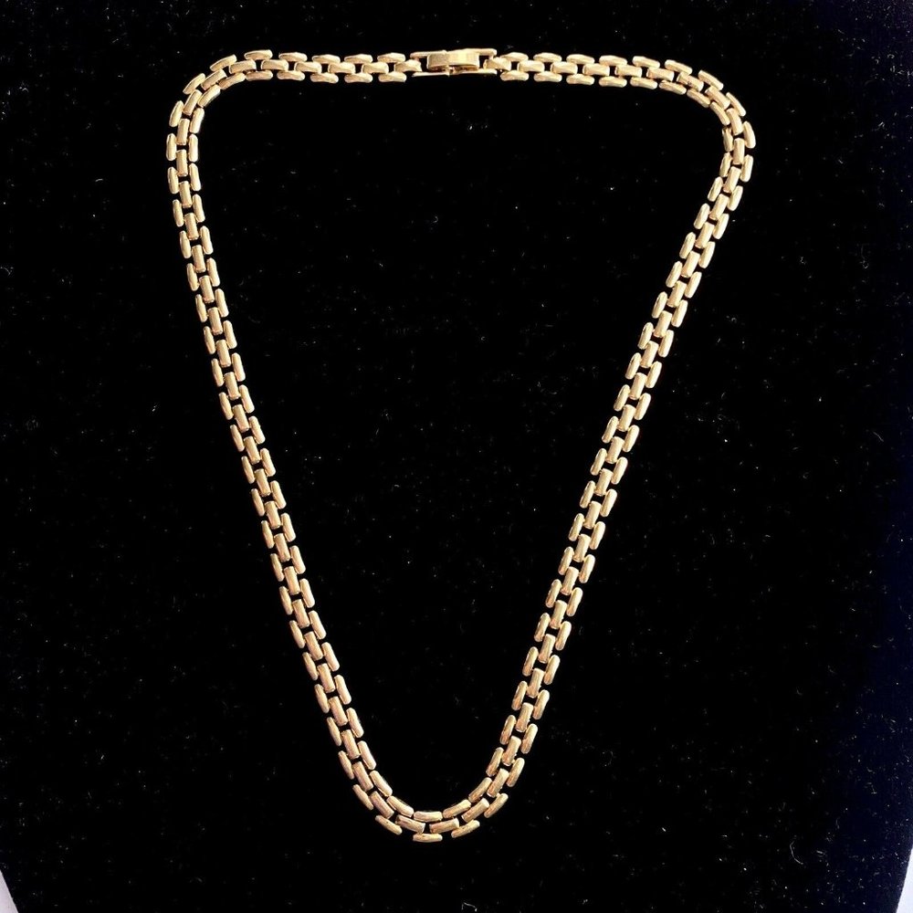 Mesh Link Choker 1/4 Inch Wide Gold Tone Metal Necklace 15.75”